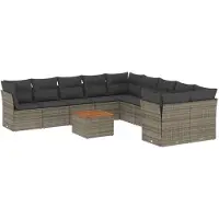 vidaXL Ensemble de salon de jardin 11 pièces avec coussins Gris Poly rotin