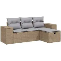 vidaXL Ensemble de salon de jardin 4 pièces avec coussins Mélange beige Poly rotin