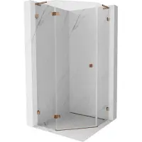 Mexen Cabine de douche pentagonale pivante Lunar L gauche 90 x 90 cm, transparent, or rose - 831L-090L-090P-60-00-L