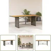 The Living Store Table de jardin avec plateau en acacia gris 190x80x75cm Poly rotin