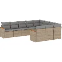 vidaXL Ensemble de salon de jardin 10 pièces avec coussins Beige Poly Rattan