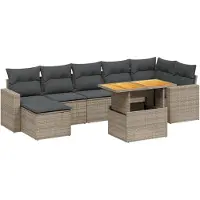 vidaXL Ensemble de jardin canapé 8 pièces avec coussins Gris Poly rotin