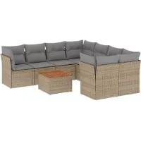 vidaXL Ensemble de salon de jardin 9 pièces avec coussins beige Poly rotin