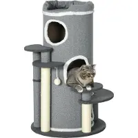 PawHut Arbre à chat de 99 cm avec niches et balle à jouer, couleur grise