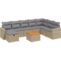 vidaXL Ensemble de salon de jardin 9 pièces avec coussins beige Poly rotin