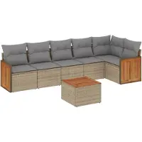 vidaXL Ensemble de salon de jardin 7 pièces avec coussins Beige Poly Rattan
