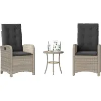 vidaXL Ensemble Bistro 3 pièces avec coussins gris clair Poly rotin