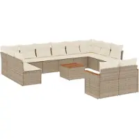 vidaXL Ensemble de 13 canapés de jardin avec coussins Beige Poly Rattan
