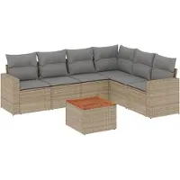 vidaXL Ensemble de salon de jardin 7 pièces avec coussins Beige Poly Rattan