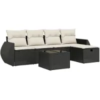 vidaXL Ensemble de salon de jardin 6 pièces avec coussins noir poly rotin