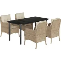 vidaXL Salon de jardin 5 pièces avec coussins Beige Poly Rattan