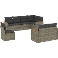 vidaXL Ensemble de jardin canapé 8 pièces avec coussins Gris Poly rotin