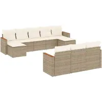 vidaXL Ensemble de salon de jardin 10 pièces avec coussins Beige Poly Rattan