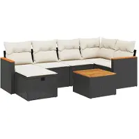 vidaXL Ensemble de salon de jardin 7 pièces avec coussins noir poly rotin
