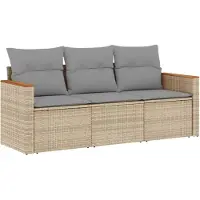 vidaXL Ensemble de salon de jardin 3 pièces avec coussins Mélange beige Poly rotin