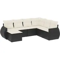 vidaXL Ensemble de salon de jardin 7 pièces avec coussins noir poly rotin