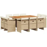 vidaXL Salon de jardin 11 pièces avec coussins Beige Poly Rattan