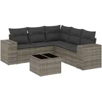 vidaXL Ensemble de salon de jardin 6 pièces avec coussins Gris Poly rotin
