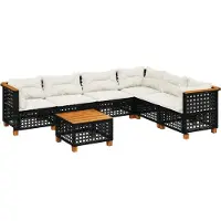 vidaXL Ensemble de salon de jardin 7 pièces avec coussins noir poly rotin