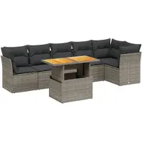 vidaXL Ensemble de salon de jardin 7 pièces avec coussins Gris Poly rotin