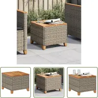 The Living Store Table de jardin Gris 45x45x37 cm Poly rotin Acacia