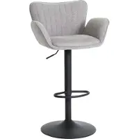 Mendler Tabouret de bar HWC-M6 avec accoudoir repose-pieds pivotant tissu/textile fer gris clair pied noir