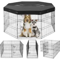 Vevor Parc pour chiens , 8 panneaux de 76 x 61 cm (h x l), parc pour chiens pliable en métal, clôture pour chiens avec porte, couverture supérieure en tissu Oxford 600D, parc d'exercice