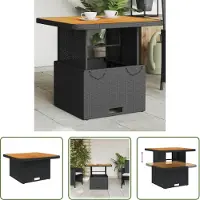 The Living Store Table de jardin noire 80x80x71 cm Poly rotin et bois d'acacia