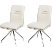 Mendler Lot de 2 chaises de salle à manger HWC-H70, chaise de cuisine tissu/textile inox brossé crème-beige