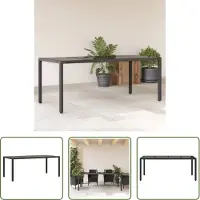 The Living Store Table de jardin avec plateau en verre noir 190x90x75 cm Poly rotin