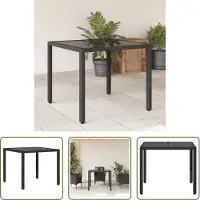 The Living Store Table de jardin avec plateau en verre noir 90x90x75 cm Poly rotin