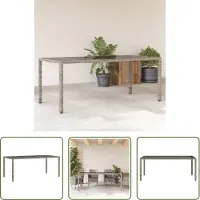 The Living Store Table de jardin avec plateau en verre Gris 190x90x75 cm Poly rotin