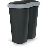 Prosperplast Corbeille à déchets Compacta R Duo gris/noir capacité 40L un compartiment deux couvercles NDRF40-429U_S411