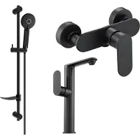 Mexen Milo DF40 SET mitigeur de lavabo + mitigeur de douche avec accessoires, noir (713154DF40-70)
