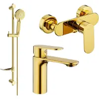 Mexen Milo DF40 Ensemble de mitigeurs de lavabo et de douche avec accessoires, or (71304DF40-50)