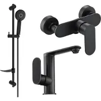 Mexen Milo DF40 SET mitigeur de lavabo + mitigeur de douche avec accessoires, noir (713054DF40-70)