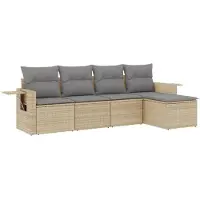 vidaXL Ensemble de salon de jardin 5 pièces avec coussins Beige Poly Rattan