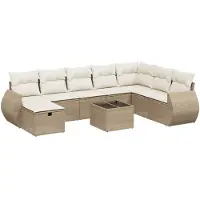 vidaXL Ensemble de salon de jardin 9 pièces avec coussins beige Poly rotin