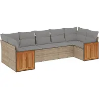 vidaXL Ensemble de salon de jardin 7 pièces avec coussins Beige Poly Rattan