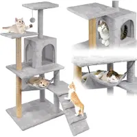 Mersjo Griffoir pour chat, maison avec jouet, haut, 6 niveaux, lit, Comfort Line gris clair