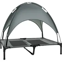 PawHut Lit pour chien chat sur pieds grand confort velum anti-UV tissu oxford micro-perforé + parasol + sac de transport inclus dim. 92L x 76l x 90H cm gris noir