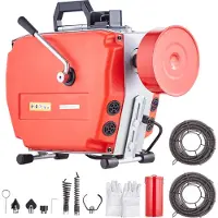 Vevor Déboucheur Électrique Canalisation 36,6 m x 2,2 cm Machine Nettoyage Tuyaux Alimentation Manuelle 420 W 6 Coupeurs 2 Câbles Acier 36,6 m x 2,2 cm/5,5 m x 0,95 cm
