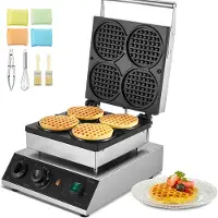 Vevor gaufrier commercial machine à gaufres 1750 W gaufrier belge antiadhésif en acier inoxydable avec réglage de la température et du temps, pour restaurant boulangerie snack-bar 4 gaufres rondes