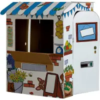 BANKERS BOX Stand de marché XL à colorier, carton ondulé, système d'assemblage, portes &amp; comptoir, certifié FSC, 1088 x 940 x 940 mm, dès 3 ans, blanc