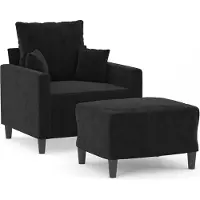 vidaXL Fauteuil avec pouf noir 60 cm velours