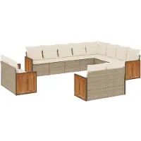 vidaXL Ensemble de 12 canapés de jardin avec coussins Beige Poly Rattan