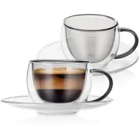 Orion Ensemble de deux tasses et soucoupes à double paroi, 90 ml pour expresso