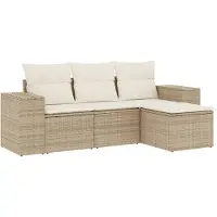 vidaXL Ensemble de salon de jardin 4 pièces avec coussins Beige Poly Rattan