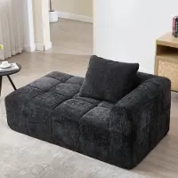 MODFU Méridienne - Chaise Longue Canapé 1 Place Avec Poches Latérales Tissu Chenille Noir