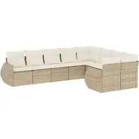 vidaXL Ensemble de salon de jardin 9 pièces avec coussins beige Poly rotin